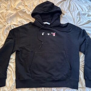 Off-White Black Hoodie with White and Pink Accents